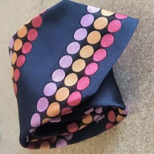 Ted Baker Silk Navy Tie with Red, Pink, and Orange Dots  EUC